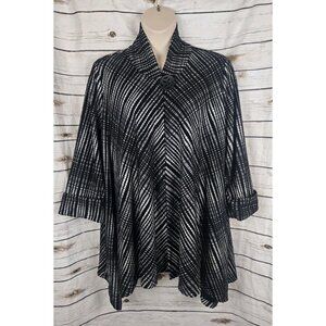 IC by Connie K Swing Jacket 2X Plus Trapeze Black White Knit Cardigan